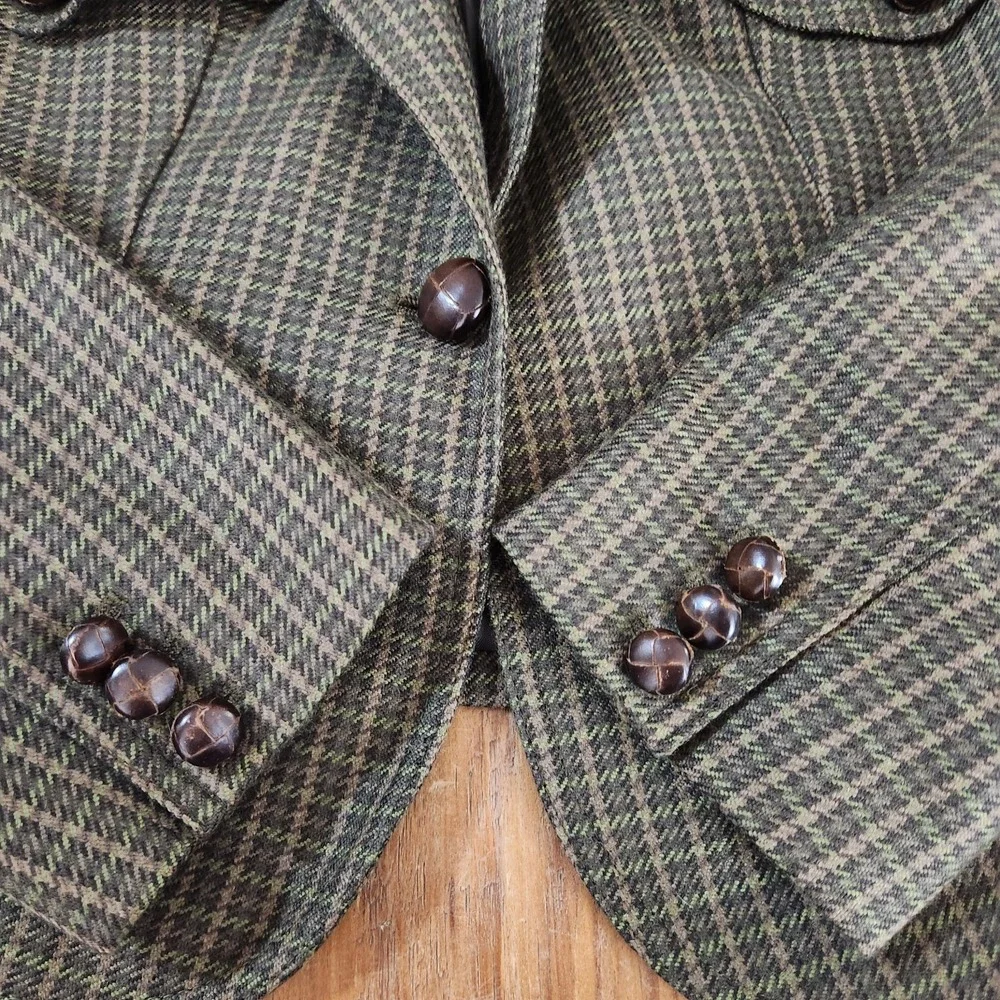 Michael Kors Made in Italy Green Houndstooth Virgin Wool Blazer Jacket Size‎ 10